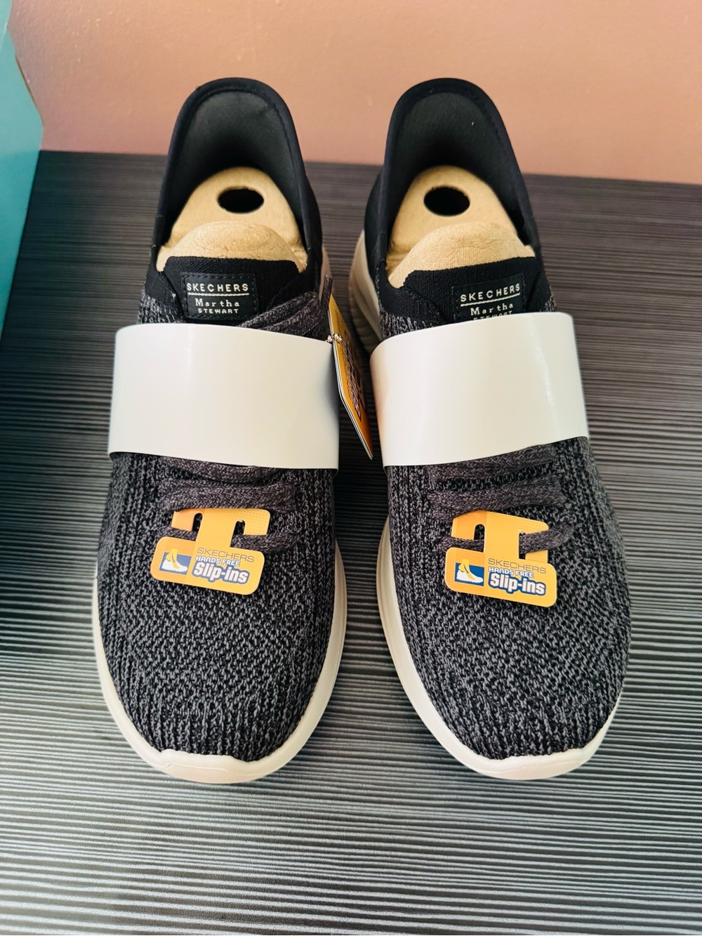 Skechers Women’s Black and White Slip-On Sneakers - Picture 3 of 7